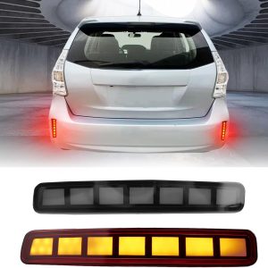 Upgrade LED Rear Bumper Reflectors Light Fog Brake Tail Lamps Compatible with 2012-2017 Toyota Prius V & 2014-2016 Scion tC Replace OEM Stock Reflector Sequential Turn Signal Light (Smoked)