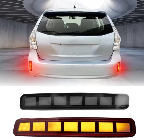 Upgrade LED Rear Bumper Reflectors Light Fog Brake Tail Lamps Compatible with 2012-2017 Toyota Prius V & 2014-2016 Scion tC Replace OEM Stock Reflector Sequential Turn Signal Light (Smoked)