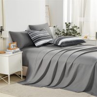 KAKIJUMN 7 Piece Bed in a Bag Stripe Comforter Set Queen Size, White Grey Black Patchwork Striped Comforter and Sheet Set, All Season Soft Microfiber Complete Bedding Sets(Grey,Queen) - Image 4