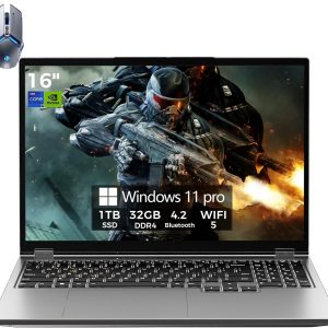 Gaming Laptop Computer, 16” FHD 60Hz Display, Core i7-8750H/GeForce GTX1050(6C/12T, Up to4.1Ghz), Business Laptop 32GB DDR4 RAM, 1TB PCIe3.0 SSD/HDMI/Webcam/Backlit Keyboard/Wi-Fi 5/Win11 Pro