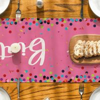 Pink Polka Dot Happy Birthday Table Runner, Seasonal Kitchen Dining Table Decoration for Home Party Decor 13x72 Inch - Image 6