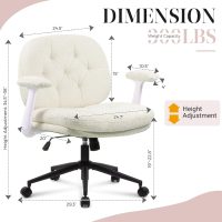 Criss Cross Office Chair with Flip-up Arms, Wide Seat Swivel Chair with Wheels, Comfortable Cross-Legged Desk Chair for Home Office or Vanity, Adjustable Height, Beige - Image 3