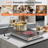 2 Burner Electric Cooktop - 110v Countertop and Built-in Electric Stove 2000W, 12 Inch Ceramic Stove with Residual Heat Indicator, Over-Temperature Protection, Knob Control, 110-120V Plug in - Image 4