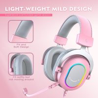 FIFINE PC Gaming Headset, USB Wired Headset with Microphone, 7.1 Surround Sound, in-Line Control, Computer RGB Over-Ear Headphones for PS4/PS5, for Streaming/Game Voice/Video-AmpliGame H6 (Pink) - Image 9