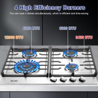 24 inch Gas Cooktop, 4 Burners Bulit-in Gas Stove 27400BTU with Thermocouple Protection,Easy Knob Control,NG/LPG Convertible Stainless Steel Easy Clean for Kitchen - Image 2