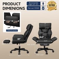 Cross Legged Office Chair with Arms, Criss Cross Desk Chair, High Bcak Big and Tall Office Chair with Foot Rest, Reversible Armrests & Wide Seat Reclining Desk Chair, Black - Image 2