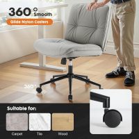 Sweetcrispy Criss Cross Armless Office Chair - PU Leather Adjustable Swivel Wide Seat with Thick Padding, Ergonomic Rolling Computer Desk Task Chair for Modern Vanity & Makeup with Wheels - Image 7