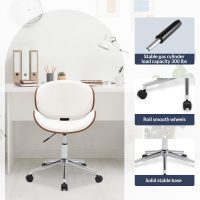 BELLEZE Mid-Century Modern Desk Chair, Contemporary Office Bentwood Style Wingback Seating, Minimalist Adjustable Vintage Replica with Swivel, Faux Leather and Walnut - Avalon (White) - Image 6