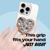 OnTheGrip Compatible with Magsafe Cute Cubic Diamond Heart Shape Design Collapsible Mobile Phone Grip Stand Holder for Smartphone Tablet Cell Phone Accessory (Gold Big) - Image 2