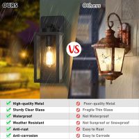 Outdoor Wall Light Fixtures, Exterior Waterproof Lanterns, Porch Sconces Wall Mounted Lighting with E26 Sockets & Glass Shades, Modern Matte Black Wall Lamps for Patio Front Door Entryway, 2-Pack - Image 5