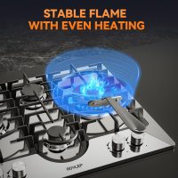 Gas Cooktop 24 Inch ROVLEP, Gas Stove Top Built-in 4 Burners Stainless Steel Total 31,600 BTU, 24 Inch NG/LPG Convertible Propane Cooktops Dual Fuel, RV Stove Top with Thermocouple Protect - Image 6