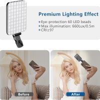 60 LED Portable Selfie Light Video Conference Lighting with Clip & Camera Tripod Adapter Rechargeable 2200mAh CRI 97+, 3 Light Modes for Phone iPhone Webcam Laptop Photo Makeup - Image 4