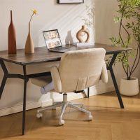 VINGLI Criss Cross Chair with Adjustable Flip-Up Arms,Cross Legged Chair with Wheels, Extra Wide Office Chair,Cozy Desk Chair for Home Office, Vanity, Apartment,Chenille Velvet,Beige - Image 9