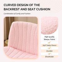VINGLI Criss Cross Legged Chair,Wide Comfy Office Desk Chair,Dual-Use with/no Wheels Computer Task Chair,Swivel Armless Vanity Boucle Chair for Study,Make Up,Home Office,Teddy Fleece,Pink - Image 5