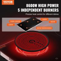 VEVOR Electric Cooktop, 36 inch 5 Burners Built-in Electric Stove Top, 8600W Ceramic Top Radiant Cooktop with Glass Panel, Touch Control, Timer, Child Lock, 9 Heat Level, 220-240V, Hard Wire (No Plug) - Image 2