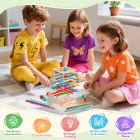 Montessori Wooden Board Games, 48 Colorful Sticks Dice Game with 12 Balls, Family Game for Kids and Adults, Math Educational Toys for 3 4 5 6 Years Old, Fine Motor Skills Toy Gifts for Boys and Girls - Image 2