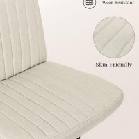Criss Cross Chair, Extra Wide Armless Rolling Office Desk Chair with Wheels, Plus Size Viral Vanity Legged Chair, Bedroom Beige - Image 5