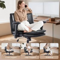 Criss Cross Chair with Flip-Up Arms and Lockable Wheels, Leather Cross Legged Office Desk Chair，Wider 125°Tilting Adjustable Swivel Computer Chair for Home, Apartment, Bedroom,Black 1 - Image 5