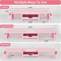 Desk Dual Monitor Stand Riser - Wood Desk Organizer with Drawer and Pen Holders, Office Desk Accessories & Workspace Organization, Computer Monitor Stand for Laptop Printer, Girl Pink - Image 3