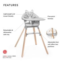 Stokke Clikk High Chair, Cloud Grey - All-in-One High Chair with Tray + Harness - Light, Durable & Travel Friendly - Ergonomic with Adjustable Features - Best for 6-36 Months or Up to 33 lbs - Image 2