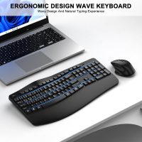 Wireless Keyboard and Mouse Combo, 2.4G Full Size Wave Keys Ergonomic Keyboard with Wrist Rest and 3-Level DPI Adjustable Wireless Ergonomic Mouse for Windows, Mac OS Desktop/Laptop/PC(Black) - Image 2