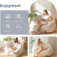 MAXYOYO Giant Bean Bag Chair, Oversized Bean Bag Couch for Adults and Kids, Faux Fur Shell-Shaped Large Chair with Filler, Stuffed Big Accent Sofa Lounge Floor Sofa for Gaming, Reading, Beige - Image 3