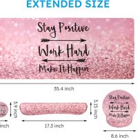 iCasso Mouse Pad,Large Pink Desk Mat Set, 4in1 XXL Mousepad + Keyboard Wrist Rest+Mouse Wrist Rest+Coaster with Ergonomic Desk Pad for Home Office Table Computer Cover -Pink Stay Positive - Image 2