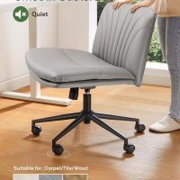 Marsail Armless-Office Desk Chair with Wheels: PU Leather Cross Legged Wide Chair,Comfortable Adjustable Swivel Computer Task Chairs for Home,Office,Make Up,Small Space,Bed Room, Grey - Image 4