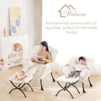 Welnow Lazy Chair with Ottoman, Modern Lounge Accent Chair with Armrests and a Side Pocket, Leisure Sofa Armchair, Reading Armchair with Footrest for Small Space, Dark Grey - Image 8