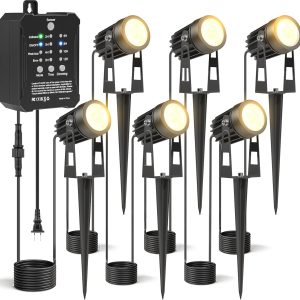 HIBOITEC Low Voltage Landscape Lighting with Transformer Photocell Sensor and Timer Spotlights Kit 52FT ETL Approved Wire Dimmable Waterproof 2700K for House Yard Trees Garden Plants Outdoor 6 Packs