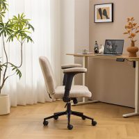 VINGLI Criss Cross Chair with Adjustable Flip-Up Arms,Cross Legged Chair with Wheels,Extra Wide Office Chair,Desk Chair for Home Office,Vanity,Bedroom, Apartment,Starry Chenille,Khaki - Image 9
