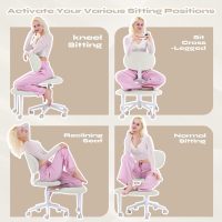 Ergonomic Cross Legged Office Chair with Wheels, ADHD Chair for Adults, Meditation Chair, Yoga Office Chair, Comfortable Back Support, Height Adjustable,Small Spaces, Teddy Fabric, White - Image 7