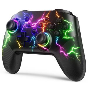 VOYEE Switch Controllers Compatible with Switch/Lite/OLED/PC Windows, 1000mAh Programmable RGB Lightning LED, Wireless Pro Controller with One Key Pairing/Wake Up/Turbo/Vibration