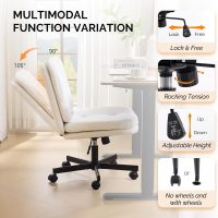 VINGLI Swivel Armless Criss Cross Chair with Dual-Use Wheels,Adjustable Height Cross-Legged Office Desk Chair, Vanity Chair, Rolling Computer Chair for Home,Teddy Fleece Beige - Image 4