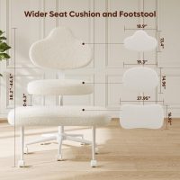 Cross Legged Office Chair with Wheels, Meditation Chair, ADHD Chair for Adults, Wider Height Adjustable Backrest and Seat, Yoga Office Chair, Teddy Fabric, Off White - Image 2