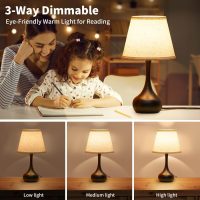 ONEWISH Touch Bedside Lamp Set of 2, Farmhouse 3-Way Dimmable Table Lamps for Nightstand with Fabric Shade, Desk Lamp for Reading, Bedroom, Livingroom, Office - Image 2