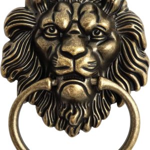 QWORK Antique Lion Head Bronze Door Knocker - Classic Vintage Design