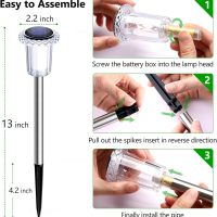 DenicMic Solar Lights Outdoor 10 Pack Waterproof 6000K Cold White LED Stainless Steel Stake for Pathway Yard Garden Driveway Solar Powered Outside Decor - Image 5