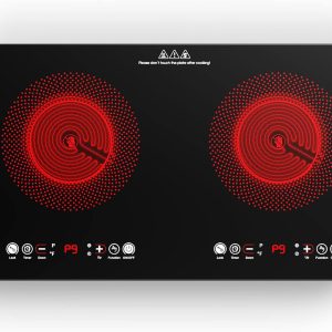 VBGK Electric cooktop,110V 24 inch 2 Burner Electric Cooktop,Built-in and Countertop Stove Top,2200W Stove,9 Power Levels, Kids Lock & Timer,LED touch control,Overheat Protection
