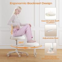 Ergonomic Cross Legged Office Chair with Wheels, ADHD Chair for Adults, Meditation Chair, Yoga Office Chair, Comfortable Back Support, Height Adjustable,Small Spaces, Teddy Fabric, White - Image 4