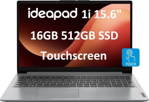 Lenovo IdeaPad 15.6" FHD Touchscreen Laptop (16GB RAM, 512GB SSD, Intel 6-Core i3-1215U (> i5-1135G7)), Narrow Bezel, Webcam, 10-Hour Long Battery Life, Wi-Fi 6, Win 11 Home S Mode, Cloud Grey