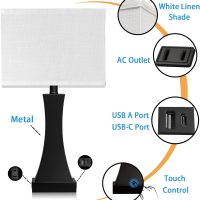 Table Lamp for Bedroom 3-Way Dimmable Touch Control Bedside Lamp with USB A+C Port & AC Outlet 21.6" Tall Nightstand Lamp for Living Room Office and Hotel Bulb Included - Image 2