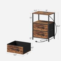 Nightstands Set of 2, Night Stand with Charging Station and Led Lights, Bedside Table with 2 Fabric Drawers for Bedroom, Small Side End Table with Open Shelf, Rustic Brown - Image 3