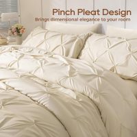 Sasttie Queen Comforter Set, 7-Piece Bed in a Bag, Pintuck Bedding Sets for All Season, Includes Comforter, Flat Sheet, Fitted Sheet, Pillowcases and Pillowshams, Beige - Image 3