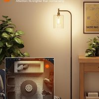 addlon Floor Lamps for Living Room Bright Lighting with Glass lampshade, Modern Bright Floor Lamp with LED Bulbs Industrial Standing lamp for beroom, Tall Pole Lamps Office - Black - Image 2