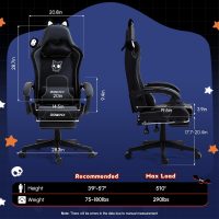 Dowinx Gaming Chair Cute with Cat Ears and Massage Lumbar Support, Ergonomic Computer Chair for Girl with Footrest and Headrest, Comfortable Reclining Game Chair 290lbs for Adult, Teen, White - Image 2