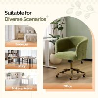 VINGLI Modern Curved Office & Vanity Desk Chair, Cute Upholstered Nail Chair with Wheels & 360° Swivel & Club & Tilting & Gold Base, for Bedroom, Living Room, Makeup, Velvet Chenille, Green - Image 9