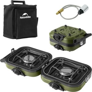 Naturehike 2 Burner Folding Camping Stove, Portable Propane Gas Stove with Carry Bag, 16000 BTU High-Performance Camp Stove with ETL Certification, Adjustable Burners & Piezo Ignition