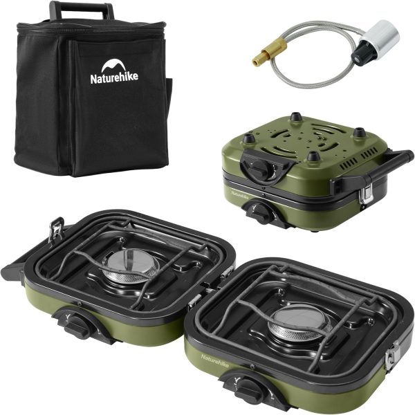 Naturehike 2 Burner Folding Camping Stove, Portable Propane Gas Stove with Carry Bag, 16000 BTU High-Performance Camp Stove with ETL Certification, Adjustable Burners & Piezo Ignition