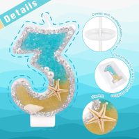 Birthday Number Candles, Beach Starfish Sequins Birthday Candles for Cake, Glitter Number 2 Candle Cake Topper Decoration for Boys Girls Party Supplies (Decor 2) - Image 4